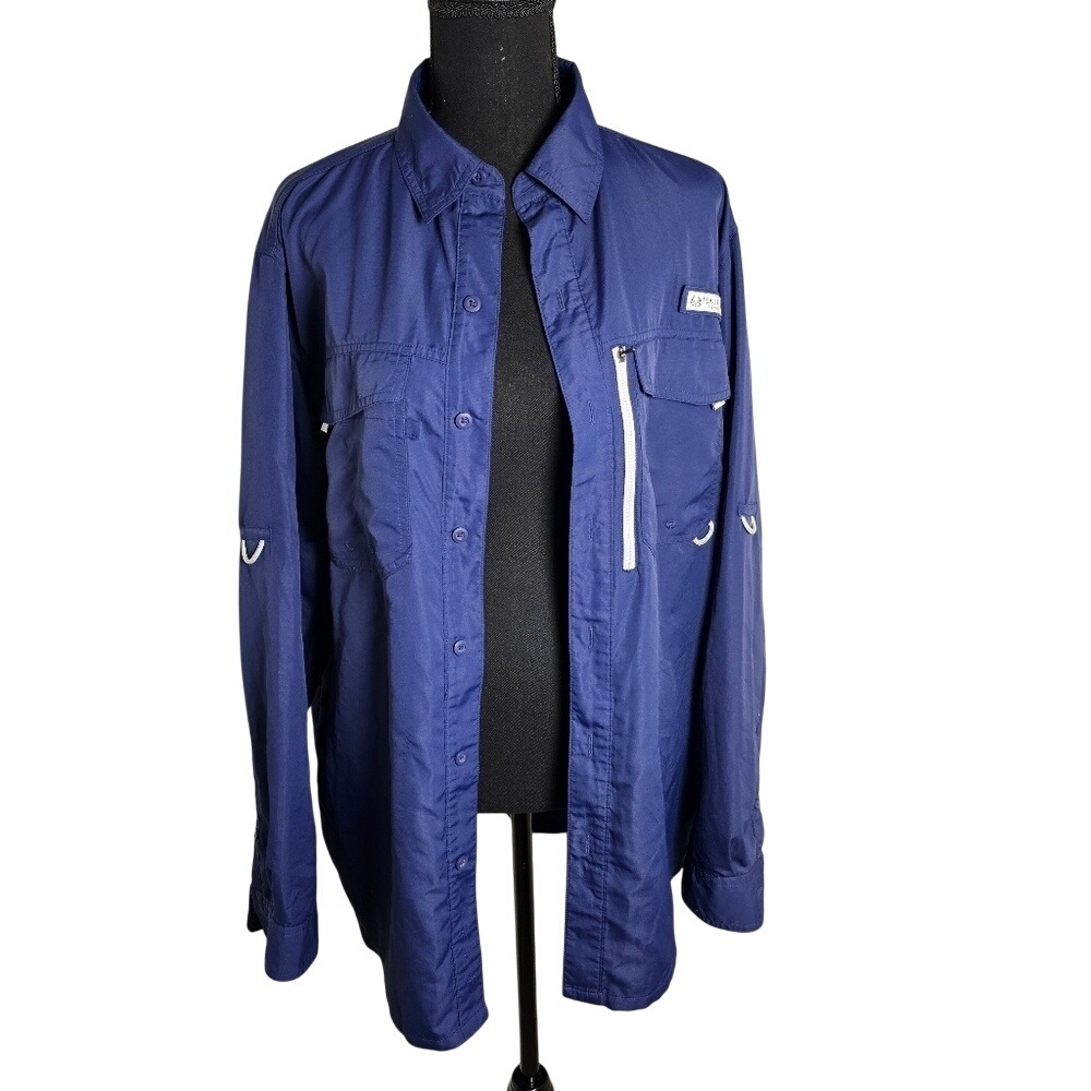 Realtree Fishing Shirt Navy Blue Pockets Size Med